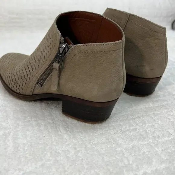 Lucky Brand Brielley taupe textured suede and leather ankle boots zipper 7 M - Picture 5 of 10